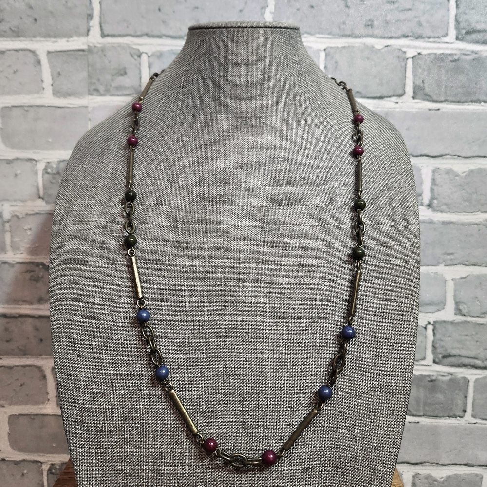 Boho Chain Necklace Earth Tone Beads
